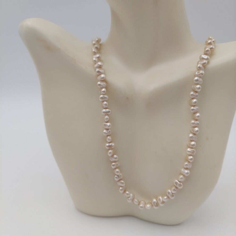 Faux White Pearl Necklace 34"